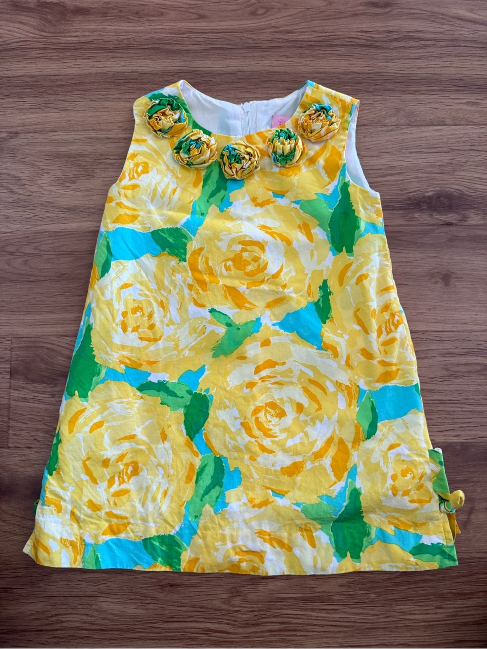 Lilly Pulitzer Yellow First Impressions Floral Shift Dress w/ Rosette Neckline